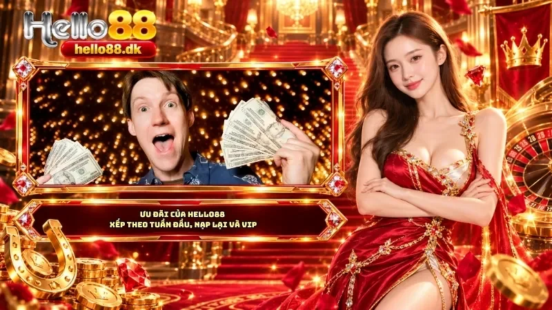 Ưu đãi của HELLO88 xếp theo tuần đầu, nạp lại và VIP